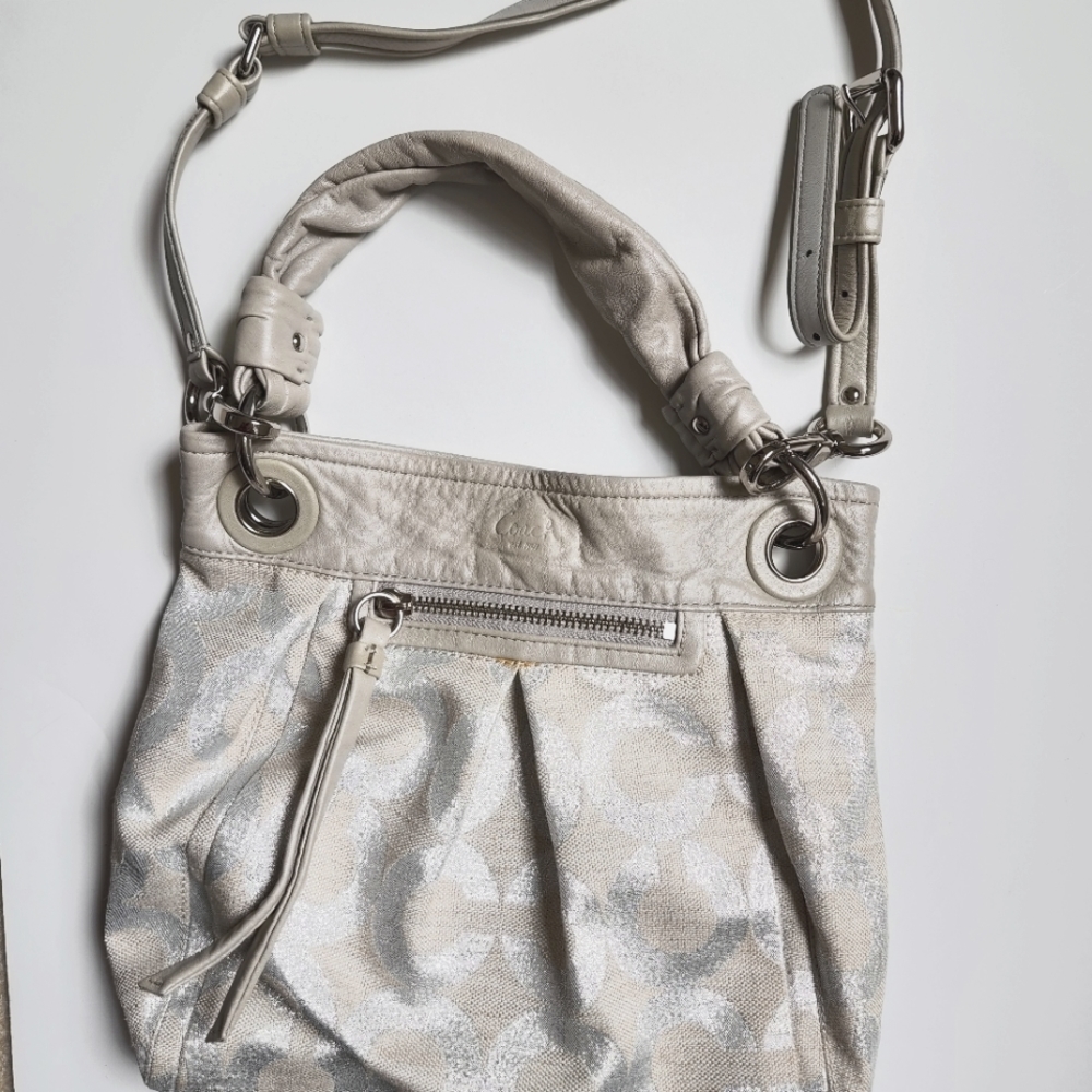Vintage Silver and Gray Coach Signature Parker Hippie Crossbody